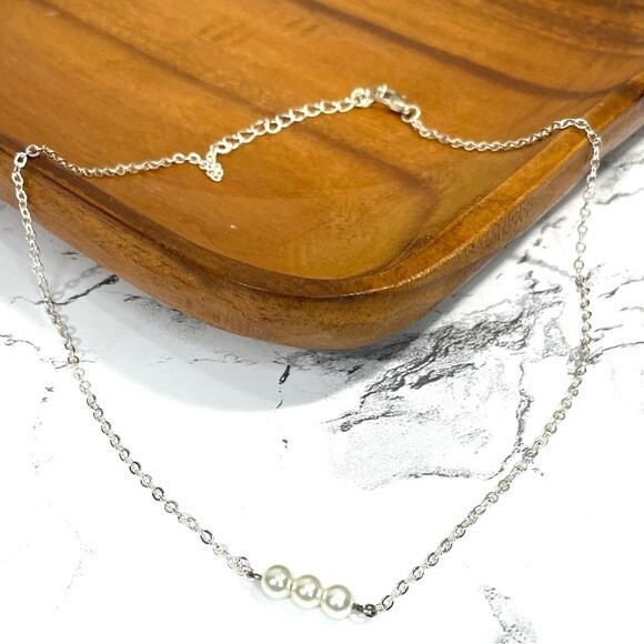 Silver Link Chain Delicate Seed Pearl Necklace - Picture 1 of 8